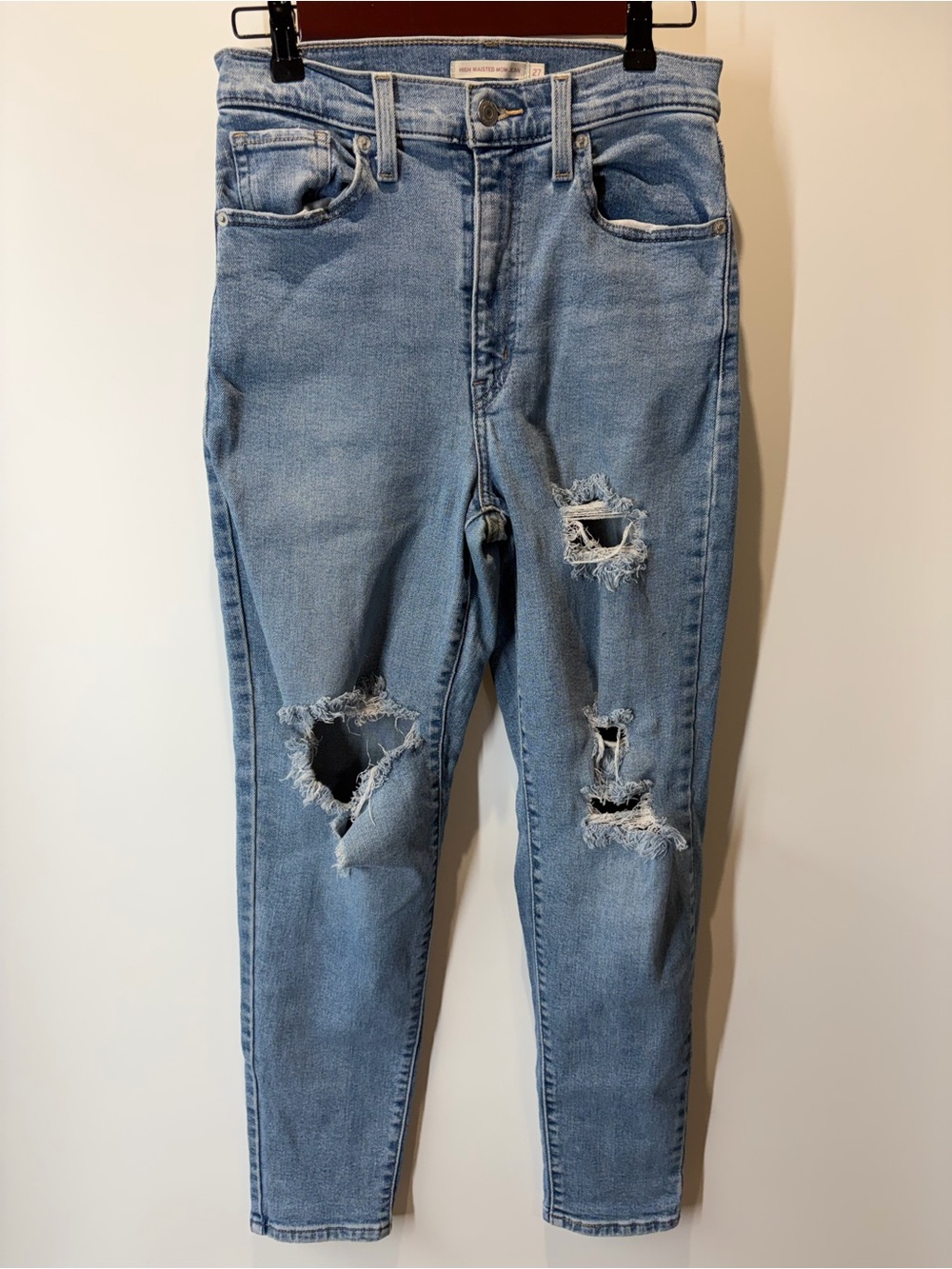 Levi's Light Blue High waisted Mom Distressed Skinny Jeans